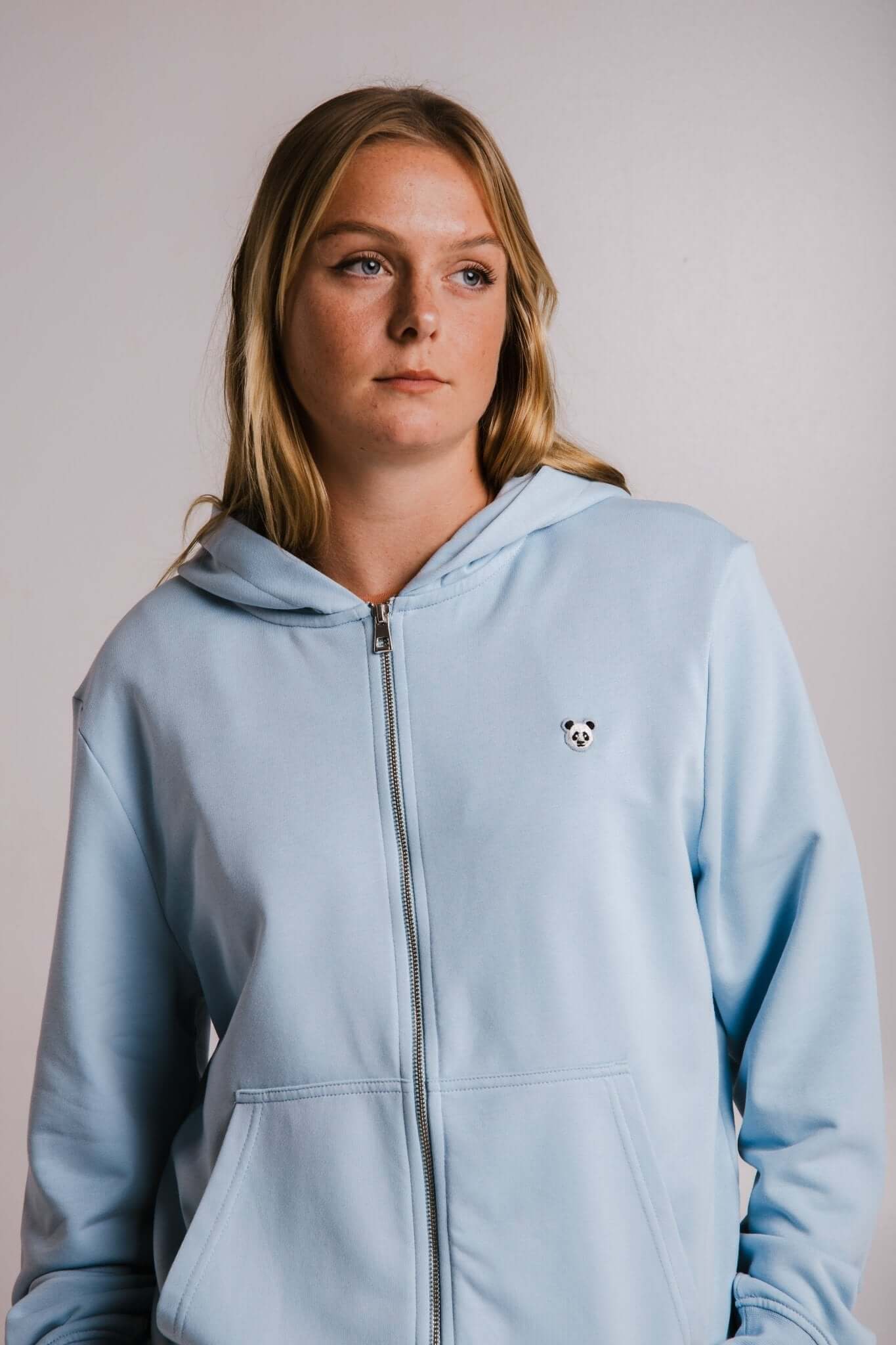 Panda Soft Fleece Full Zip Hoodie - Light Blue-The Urban Outpost
