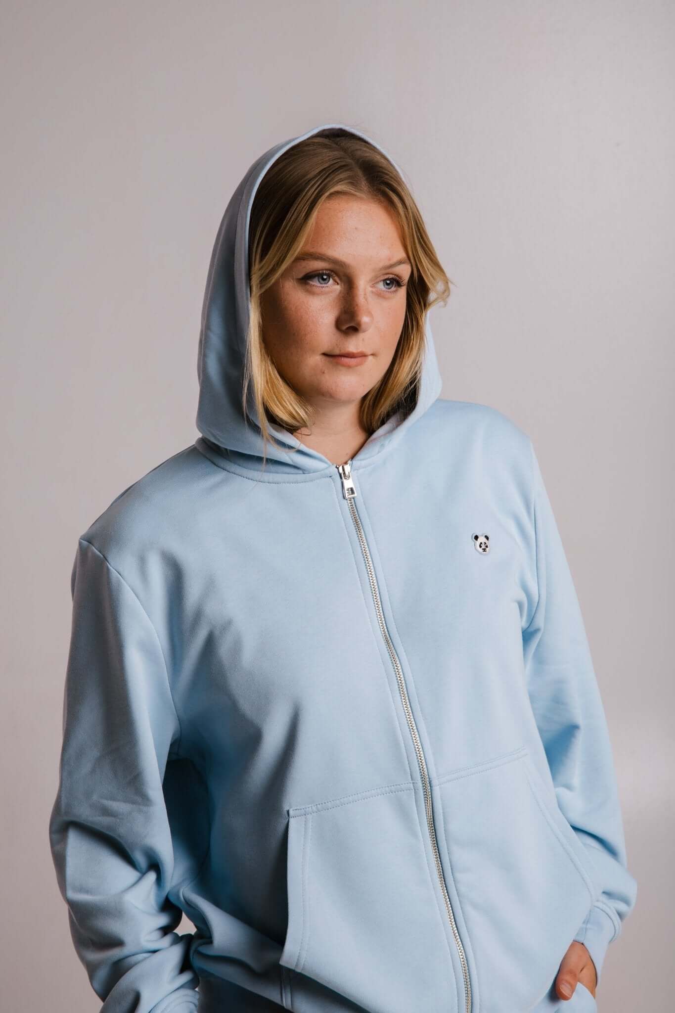 Panda Soft Fleece Full Zip Hoodie - Light Blue-The Urban Outpost