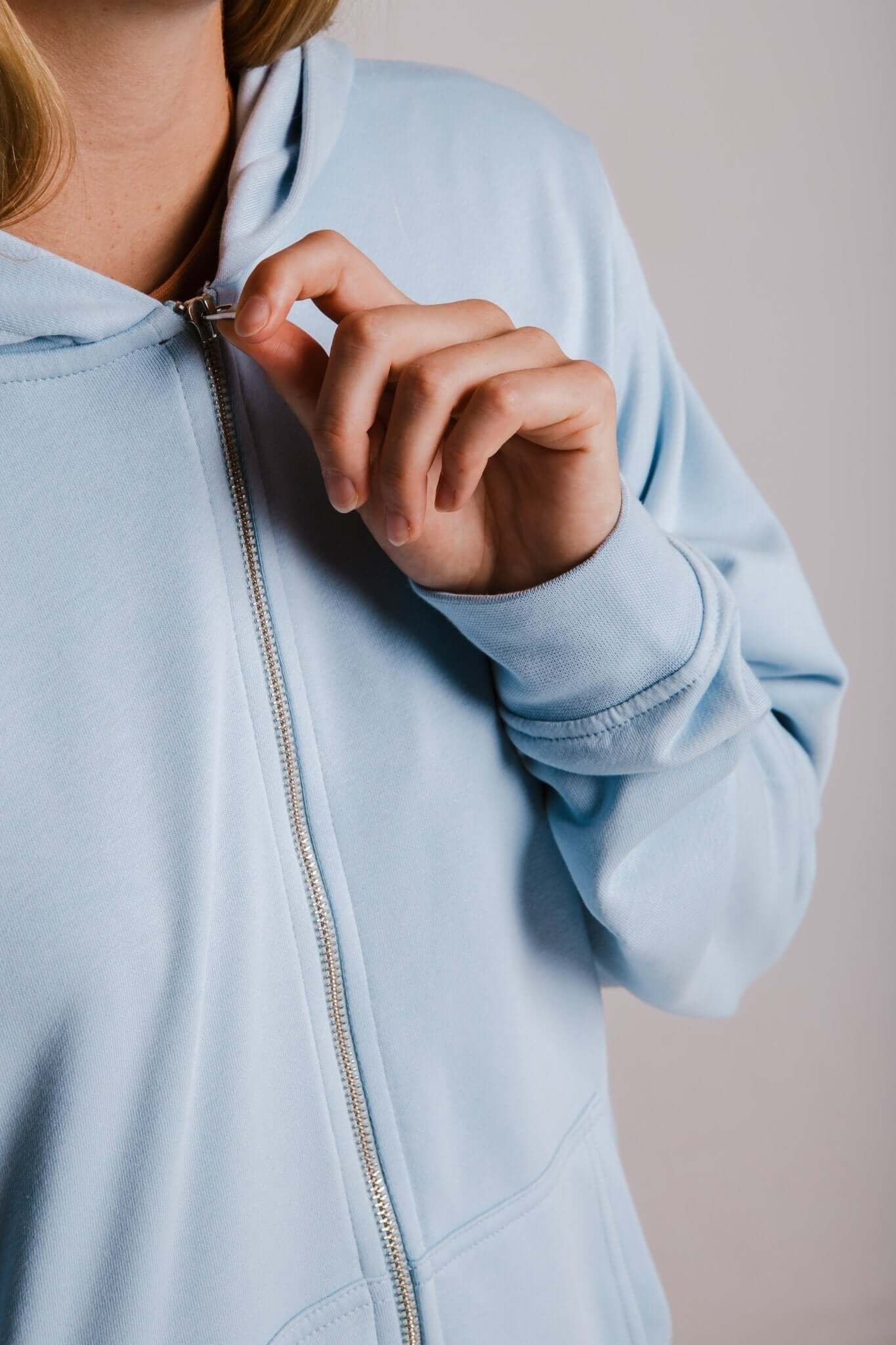 Panda Soft Fleece Full Zip Hoodie - Light Blue-The Urban Outpost