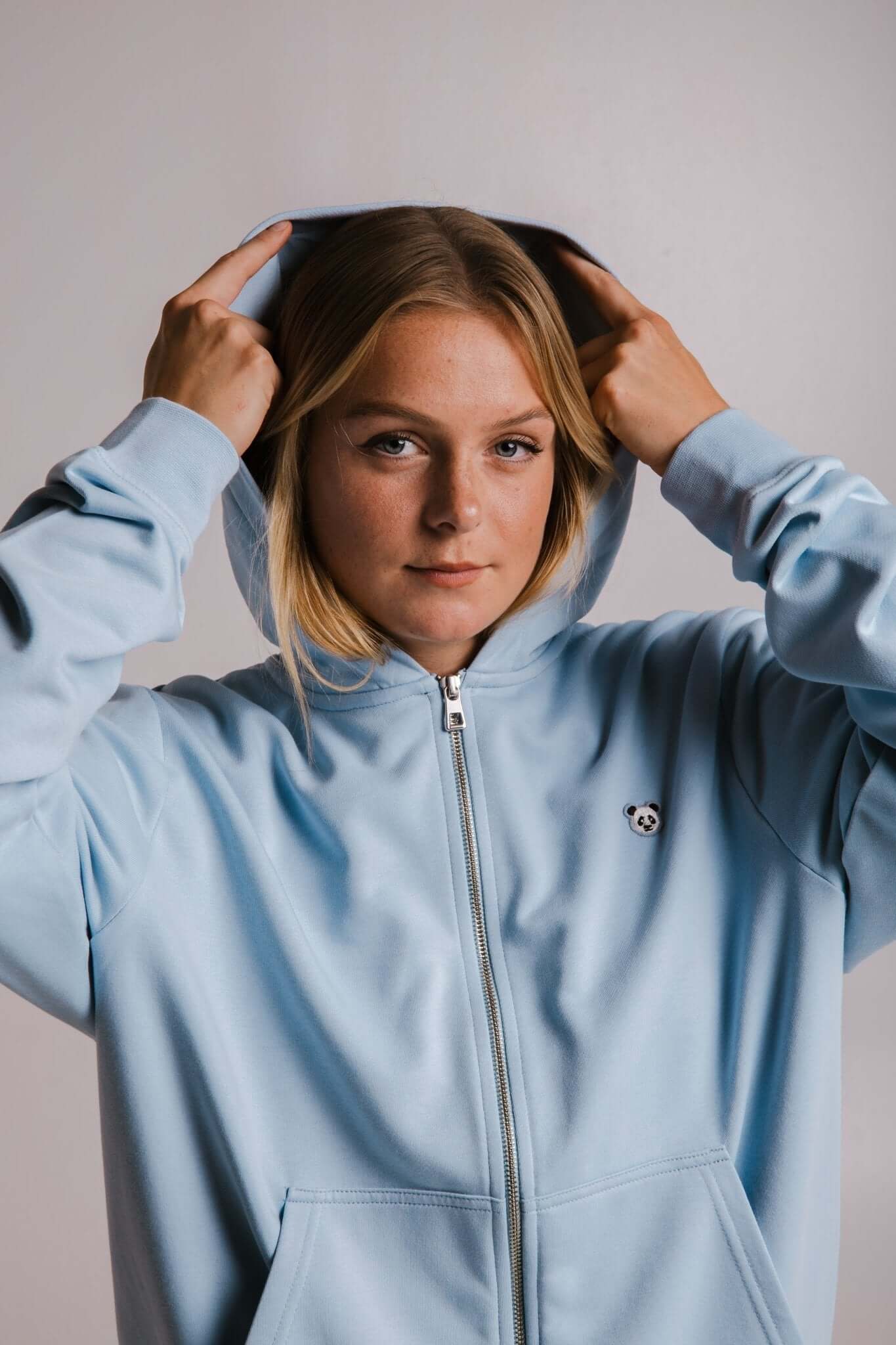 Panda Soft Fleece Full Zip Hoodie - Light Blue-The Urban Outpost