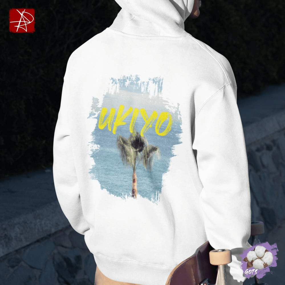 Ukiyo Organic Cotton Hoodie - Palm Tree Ocean Design | Eco-Friendly Comfort & Style-The Urban Outpost