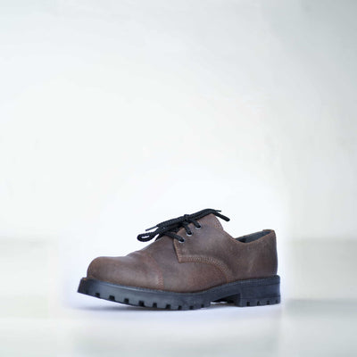 Dark brown genuine leather unisex shoes, robust military-grade quality, handcrafted in Europe.