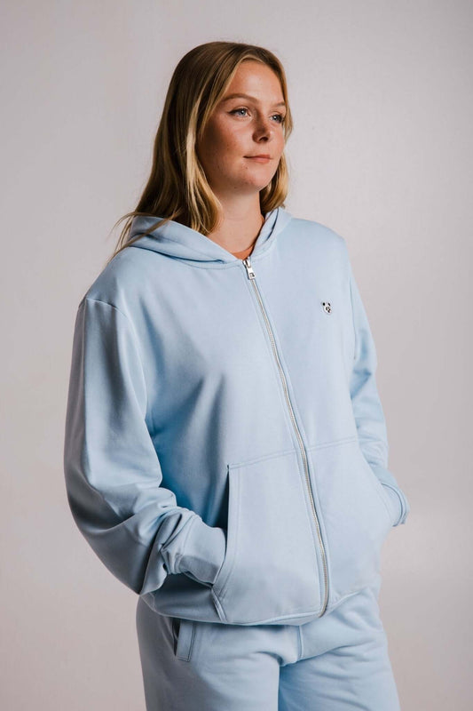 Panda Soft Fleece Full Zip Hoodie - Light Blue-The Urban Outpost