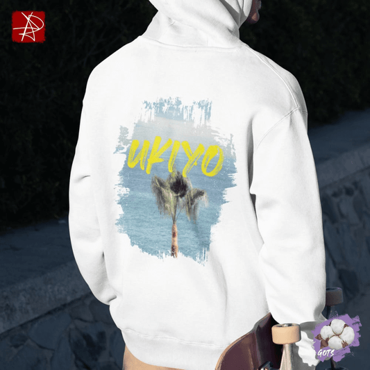Ukiyo Organic Cotton Hoodie - Palm Tree Ocean Design | Eco-Friendly Comfort & Style-The Urban Outpost